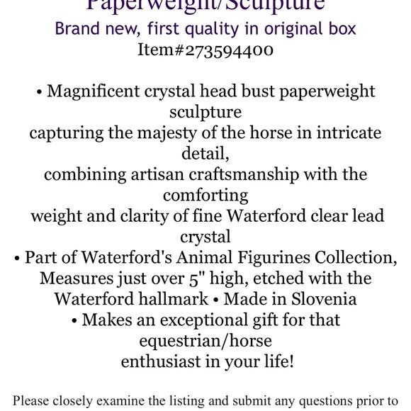 Waterford Crystal Horse Head just over 5” NWOB - Picture 9 of 12